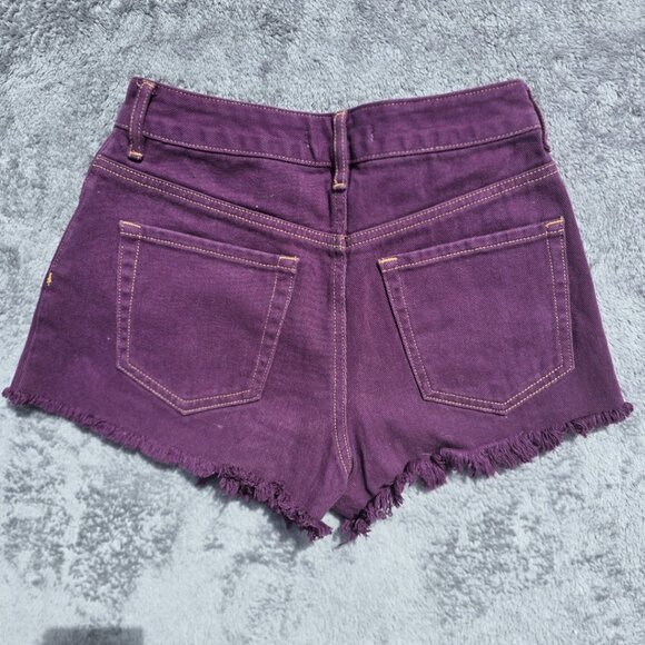 PacSun High-Rise Denim Shorts - Purple Frayed Hem - Size 24 - Picture 2 of 5